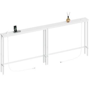 Imagem de ELYKEN Mesa de sofá de console estreita de 15 cm com tomadas elétricas (branca, 15 cm DX78,8 WX29,5 A)