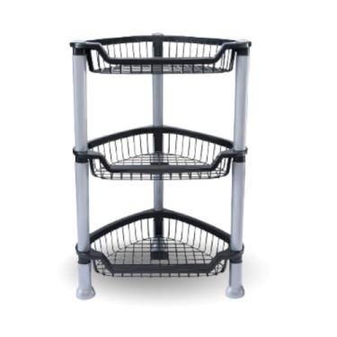 Imagem de Prateleira Fruteira Multiuso Cozinha Organizador Triangular Desmontavel Tripla De Chão(Preto/Cinza)