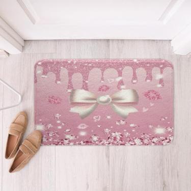 Imagem de Feelyou Tapetes de banheiro infantil com laço 50,8 x 81,3 cm, estilo princesa sonhadora, tapetes Btah para banheira de chuveiro, estampa rosa com glitter (sem glitter), tapetes de banho fofos com laço