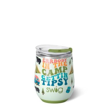 Imagem de Swig Life Copo de vinho de 340 g com tampa, aço inoxidável, lavável na lava-louças, portátil, copo de vinho com isolamento triplo (Errbody Camp)