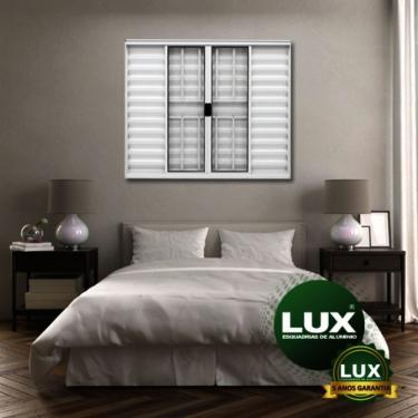 Imagem de Janela Veneziana Abertura Esquerda 6 Folhas 100x100cm Com Grade Plus Lux Esquadrias Branco