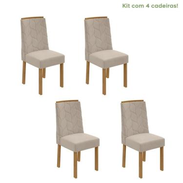 Imagem de Conjunto 4 Cadeiras Estofadas Astrid Móveis Lopas Amêndoa Clean/Veludo Naturale Creme