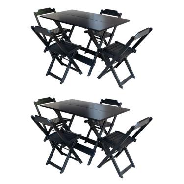 Imagem de Kit 2 Jogos De Mesa Com 4 Cadeiras De Madeira Dobravel 120X70 - Preto - Preto