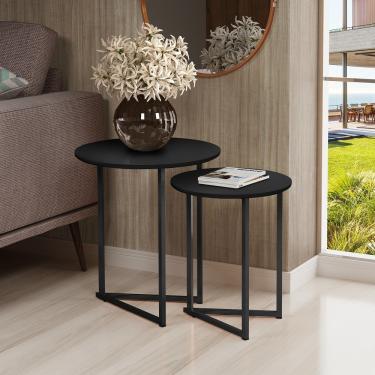 Imagem de Mesa De Canto Jade Conjunto Com 2 Mesas Pé De Aço Preto
