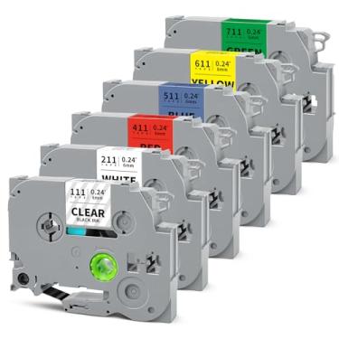 Imagem de HUIMAZJIA Pacote com 6 fitas laminadas Tze 6 mm 0,6 cm compatível com fita adesiva Brother 6 mm Tze211 Tze111 Tze411 Tze511 Tze611 Tze711 1/10.2 cm Tze Tz Etiqueta para PTH110 PTD220 PTH100 PTD200 2