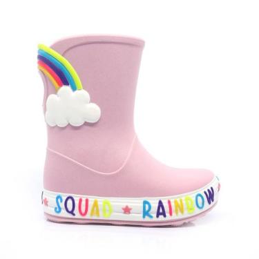 Imagem de Galocha Infantil Feminina Plugt Rosa Glitter Bota Impermeável com Nuve