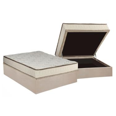 Imagem de Conjunto Box Baú Casal: Colchão Molas Luckspuma Bonnel Montreal + Base CRC Suede Clean (138x188)