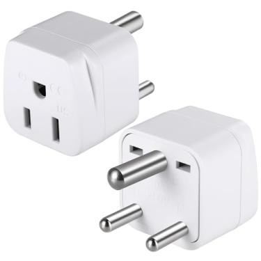 Imagem de TENINYU Pacote Com 2 Adaptadores De Tomada Viagem Dos Eua Para A Índia, Tipo D, Adaptador Parede Aterramento 3 Pinos Sri Lanka, Maldivas, Paquistão, Gana E Muito Mais (Tipo Branco)