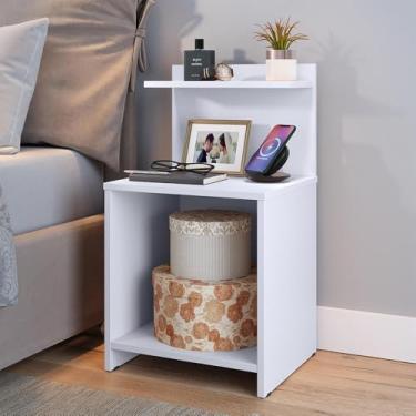 Imagem de Mesa de Cabeceira Fantasy Quarto Lateral c/Nicho Decorativo com Prateleira Suspensa para Cama - Loja Inova BR (Branco)
