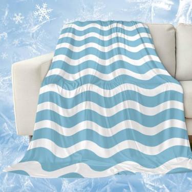 Imagem de Cobertores refrescantes abstratos para quem dorme quente, azul celeste, ondulado, listrado, irregular, cobertor de gelo leve, 101,6 x 152,4 cm, cobertores frios de verão para suores noturnos