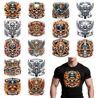 Imagem de Wxiben Transferências Dtf Prontas Para Impressão - 16 Peças De Caveira Motocicleta Camisetas, Decalques Vinil Com Transferência Térmica, Adesivos, Remendos Roupas, Bolsas, Moletons, Artesanato Faça