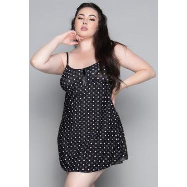 Imagem de Camisola Plus Size Bella Fiore Liganete Estampada Poá Roupa de Dormir,