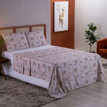 Imagem de KIT LENÇOL COMPLETO 4 PEÇAS CAMA CASAL QUEEN PERCAL 400 FIOS COM LENÇOL DE ELÁSTICO LISO 2M X 1,60M (Rosas Brancas)