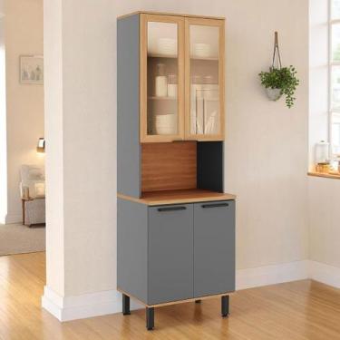 Imagem de Paneleiro Castanha 4 Portas com Vidro Cinza/Freijó - Telasul, Cinza, I