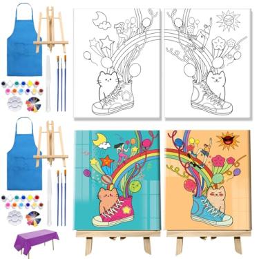 Imagem de Pacote com 2 kits de pintura em tela pré-desenhada para casais para encontros noturnos, presente de Natal, festa de Dia dos Namorados, com 2 cavaletes