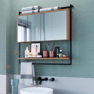 Imagem de Armário para Banheiro Cristin com Espelho 2 PT Mel e Preto