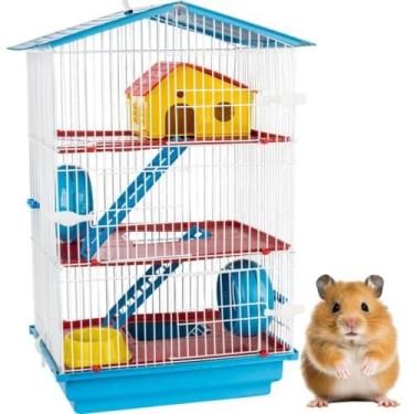Imagem de Gaiola para hamster de 3 andares com casa, roda de exercício e comedouro (Azul)