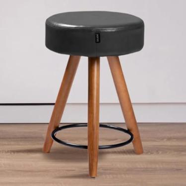 Imagem de Banqueta Baixa Paris, Assento Estofado em Couro Sintético Preto, Pés em Madeira, 50cm (Preto)