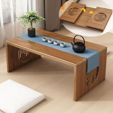 Imagem de YHGSYXL Mesa de centro japonesa, dobrável, sem montagem, mesa de centro dobrável de madeira maciça, mesa de chá baixa de bambu portátil exclusiva, estilo japonês, para sentar no chão, fácil