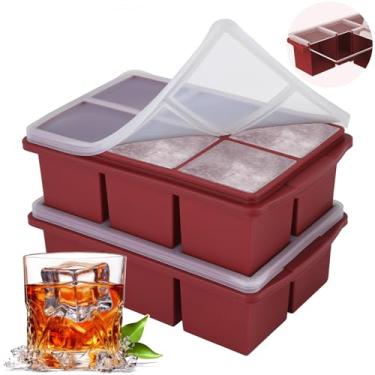 Imagem de Bandejas grandes de cubos de gelo para uísque, bandeja de gelo de silicone, com parte superior de anel de aço reforçado, faz 12 cubos de gelo perfeitos de 5 cm, bandeja quadrada de gelo para coquetéis