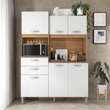 Imagem de Cozinha Compacta Uruguai 6 Portas 2 Gavetas Amêndola/Branco - Pnr Móve