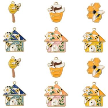 Imagem de UR URLIFEHALL 30 peças, 6 estilos, amuletos de abelha esmaltados, colorido, favo de mel, pingentes de animais, pingentes para artesanato, pulseira, colar, brinco, fabricação de joias