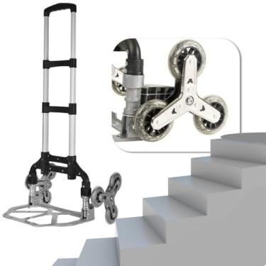 Imagem de Carrinho sobe dobrável de alumínio com Tripla Rodinha, Capacidade de 90 kg, Ideal para Subir Escadas e Obstáculos sem Esforço. com Transporte Ágil e Prático (Preto)