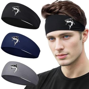 Imagem de FACITE 3 faixas de cabelo masculinas para treino, faixas de cabelo para homens e mulheres, antiderrapante, corrida, academia, tênis, pesca, areia - estampa de tubarão, faixas esportivas refrescantes,