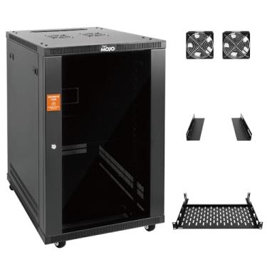 Imagem de Tecmojo Rack de montagem de parede 18U, rack de 18 U de profundidade de 17,7 polegadas, suporta até 80 kg, kit de rack fechado móvel para rede de 48 cm, servidor e equipamento AV, porta de vidro