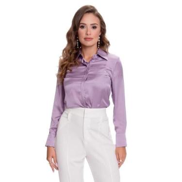 Imagem de Camisa Social Feminina Manga Longa Cetim Teodoro Clássica - Teodoro Ca