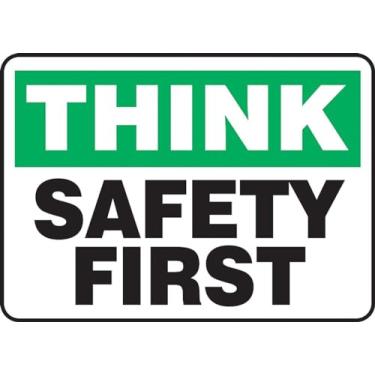 Imagem de Accuform MGNF940VP Placa de segurança de plástico, lenda "Think Safety First", 25,4 cm de comprimento x 35,5 cm de largura x 0,1 cm de espessura, verde/preto sobre branco