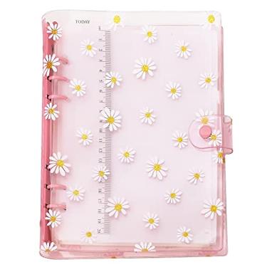 Imagem de A6 A5 6 furos, capa colorida de PVC com anel redondo e fecho de botão de pressão, pasta de arquivo para folhas soltas, refil de caderno (rosa margarida, combo A5)