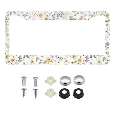 Imagem de 2 peças Wildflowers Too Flower Suportes de capa de moldura de placa de licença de liga de alumínio com tampa de parafuso e conjunto de chave de fenda - 2 furos para meninas e mulheres