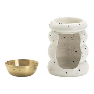 Imagem de Ioensy Queimador de óleo essencial, difusor de óleo, decoração para casa, presente multiuso, decorativo, nórdico, porta-velas para SPA, casa, casamento, Ponto Preto Branco