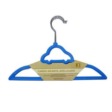 Imagem de Kit 3 peças cabide infantil aveludado azul - cleanhome, Azul
