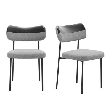 Imagem de Kit 2 Cadeiras Mila Para Sala Jantar Gourmet em Aço e Couríssimo-Preto-Linho-Cinza-EdeCasaMoveis