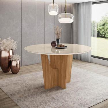 Imagem de Mesa de Jantar 140cm Redonda 6 Lugares com Vidro Vértice Henn, Nature/