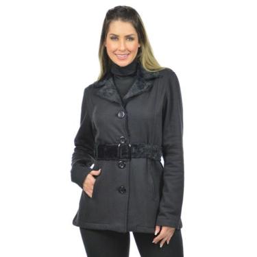 Imagem de Casaco Cinto Pele Fenomenal, Preto, M