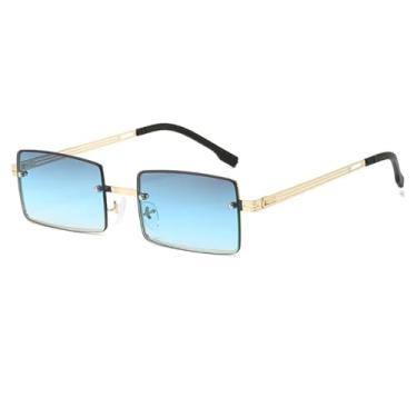 Imagem de Óculos de sol sem aro da moda feminino, retangular, com lentes degradê, UV400 (dourado, cinza e azul)