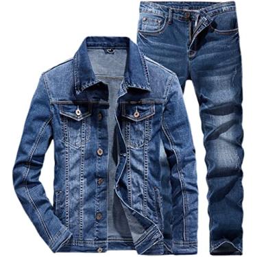Imagem de Conjuntos De Jeans Masculinos Simples Azul Manga Comprida Terno Jeans De Duas Peças Casal Denim, Denim Suit, Jacket XXL Jeans 34
