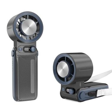 Imagem de Ventilador portátil portátil com tecnologia de resfriamento instantâneo de gelo, 199 velocidades ajustáveis e turbo, bateria recarregável de 6000mAh 24H, display digital, perfeito para viagens de