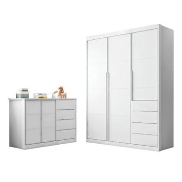 Imagem de Conjunto Infantil Roupeiro e Comoda Perola MDF Branco Pheonix Baby
