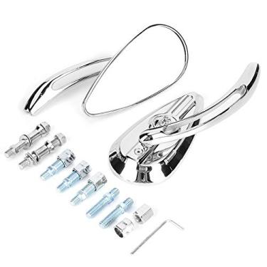 Imagem de Motocicleta Espelhos Retrovisores Crânio Teardrop Chrome Universal Ajustável Amplo Campo de Visão para a Maioria 8mm 10mm Thread Motocicletas Alumínio 2pcs