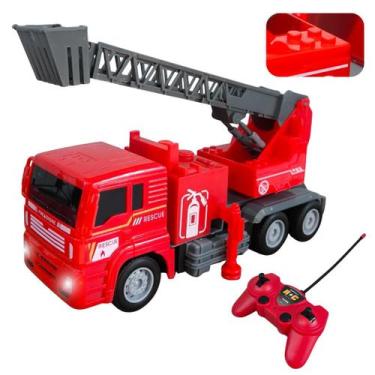Imagem de Caminhão Bombeiro com Controle Remoto 116 Luz de LED Escada Manual Enc