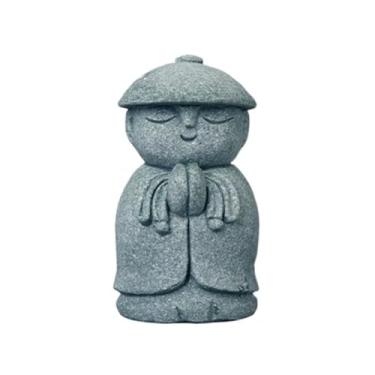 Imagem de SEEK RARE Mini monge estátua de Buda estátuas de arenito monge zen estátua rezando esculturas para riqueza boa sorte decoração Feng Shui casa aquário aquário jardim (estilo 15)