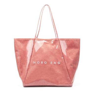 Imagem de Bolsa grande de PVC para mulheres, bolsa de ombro de papel kraft, letras impressas, Hobo, bolsa para trabalho, viagem, praia, rosa