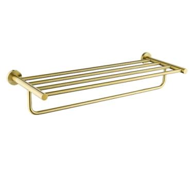 Imagem de Acessórios de banheiro em ouro escovado, toalheiro, escova de banheiro, suporte para rolo de papel, barra de toalha, gancho para sabonete, ferragens de banheiro, prateleira de parede (toalheiro)