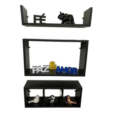 Imagem de Kit de Prateleiras Decorativas de Parede, 3 Peças, Estilo Nicho, Preto, Decorativo