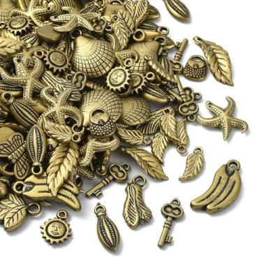 Imagem de UR URLIFEHALL 650 pingentes de acrílico aleatórios, estrela-do-mar, concha do mar, haste dourada escura, sol, borboleta, chave, pingentes para artesanato