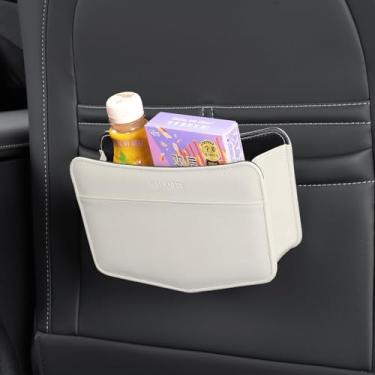 Imagem de KAFANLIN Caixote do lixo de carro pequeno de couro para veículos, organizador de lixo para carro, com saco de lixo, dobrável, recipiente de armazenamento para caminhões de van SUV automotivo (branco